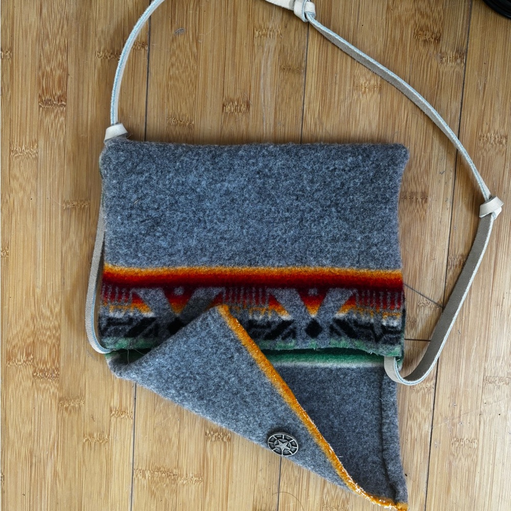 Gray Wool Crossbody Bag with Multicolor Accents